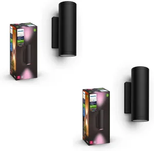 Philips Hue Appear Outdoor Smart Wall Light, Black - White and Color Ambiance LED Color-Changing Light - 2 Pack - Requires Hue Bridge - Control with Hue App and Voice - Weatherproof
