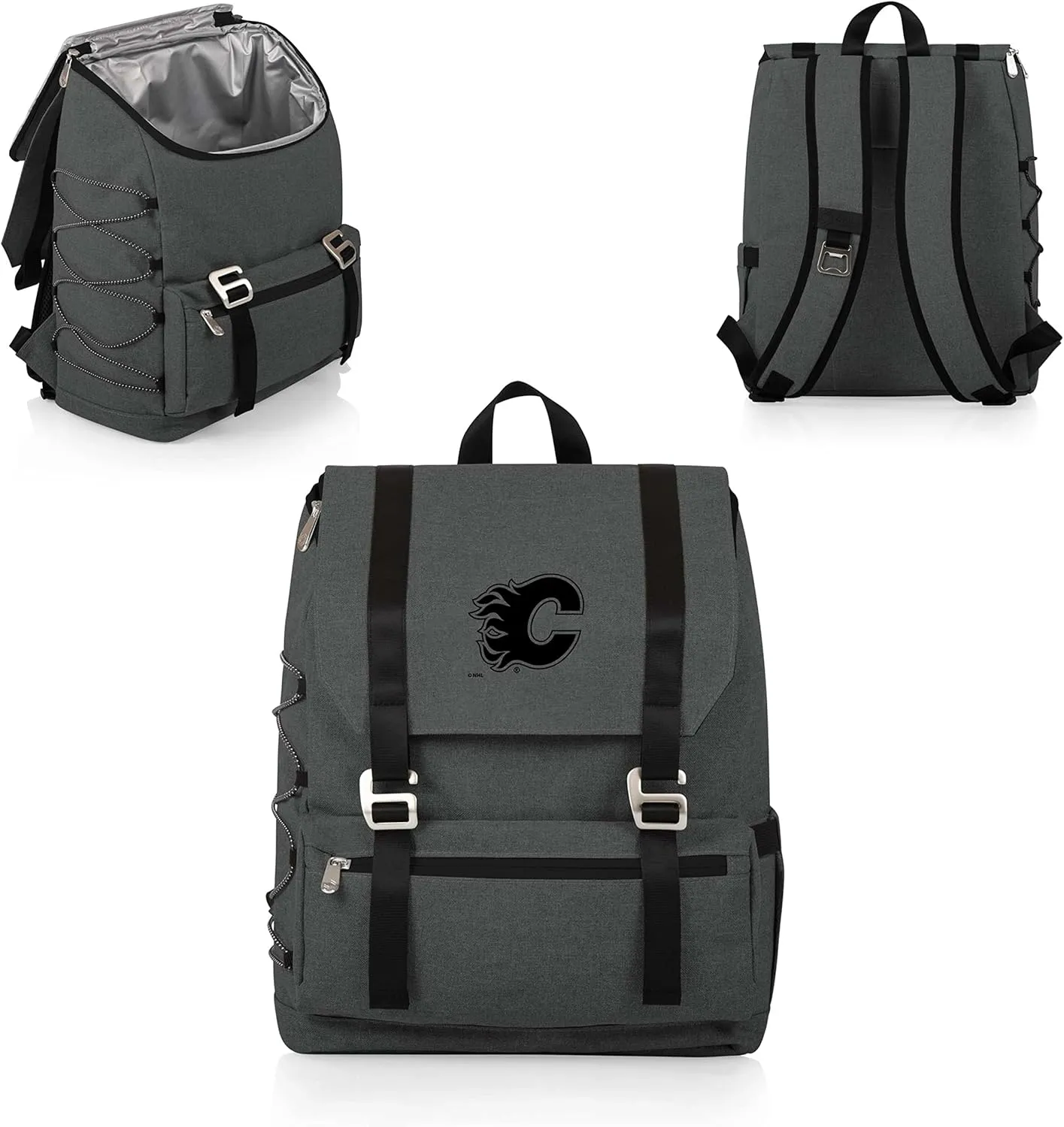 PICNIC TIME NHL Calgary Flames OTG Traverse Backpack Cooler, Soft Cooler Backpack, Hiking Backpack, (Heathered Gray)