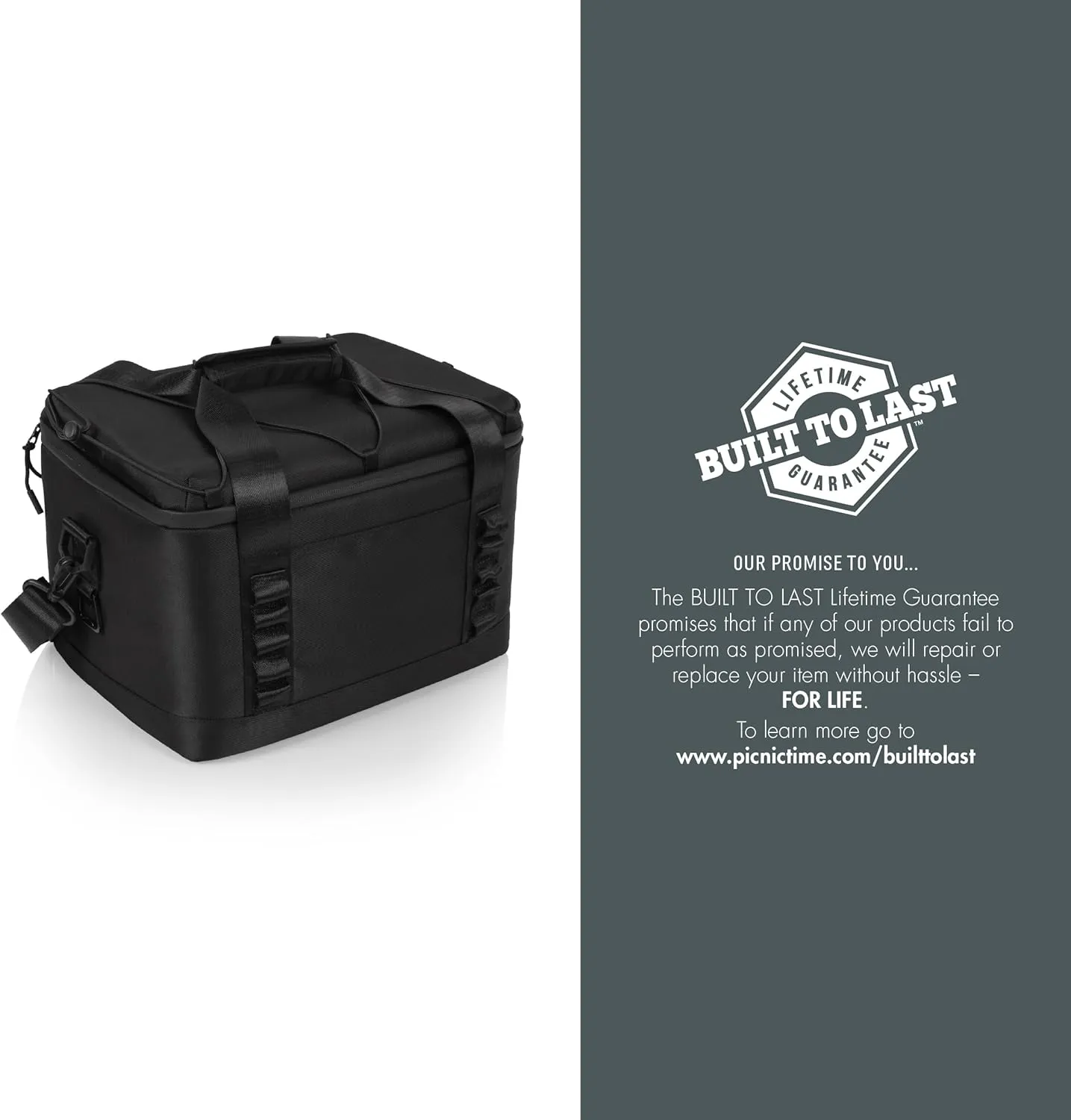 PICNIC TIME Tarana Superthick Cooler Bag with Removable Shoulder Strap, 12 Can Insulated Soft Cooler, Beach Cooler, Insulated Camping Cooler, Picnic Cooler, (Black)