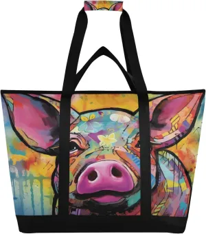 Pig Reusable Insulated Cooler Bag with Ice Pack Compartment - Large 47L Waterproof Thermal Grocery Tote for Picnic Beach Camping Lunch Storage