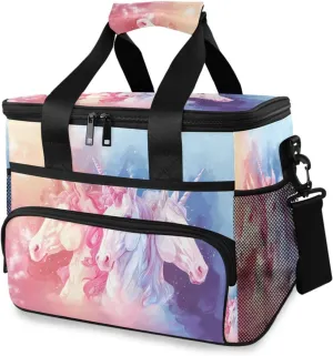 Pink Unicorn White Horse Cooler Bag Insulated Cooler Soft Sided Cooler 24 Can Portable Picnic Bag Large Leakproof Lunch Bag Box for Beach Grocery Camping Travel Car Men Women