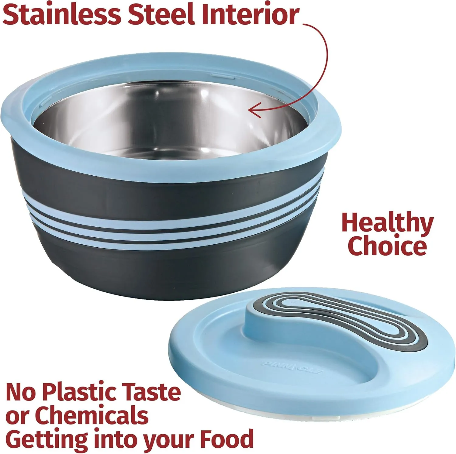 Pinnacle Insulated Casserole Dish with Lid 3 pc. Set 2.6/2/1 qt. Hot Pot Food Warmer/Cooler –Thermal Soup/Salad Serving Bowl- Stainless Steel Hot Food Container–Best Gift Set for Moms –Holidays Blue