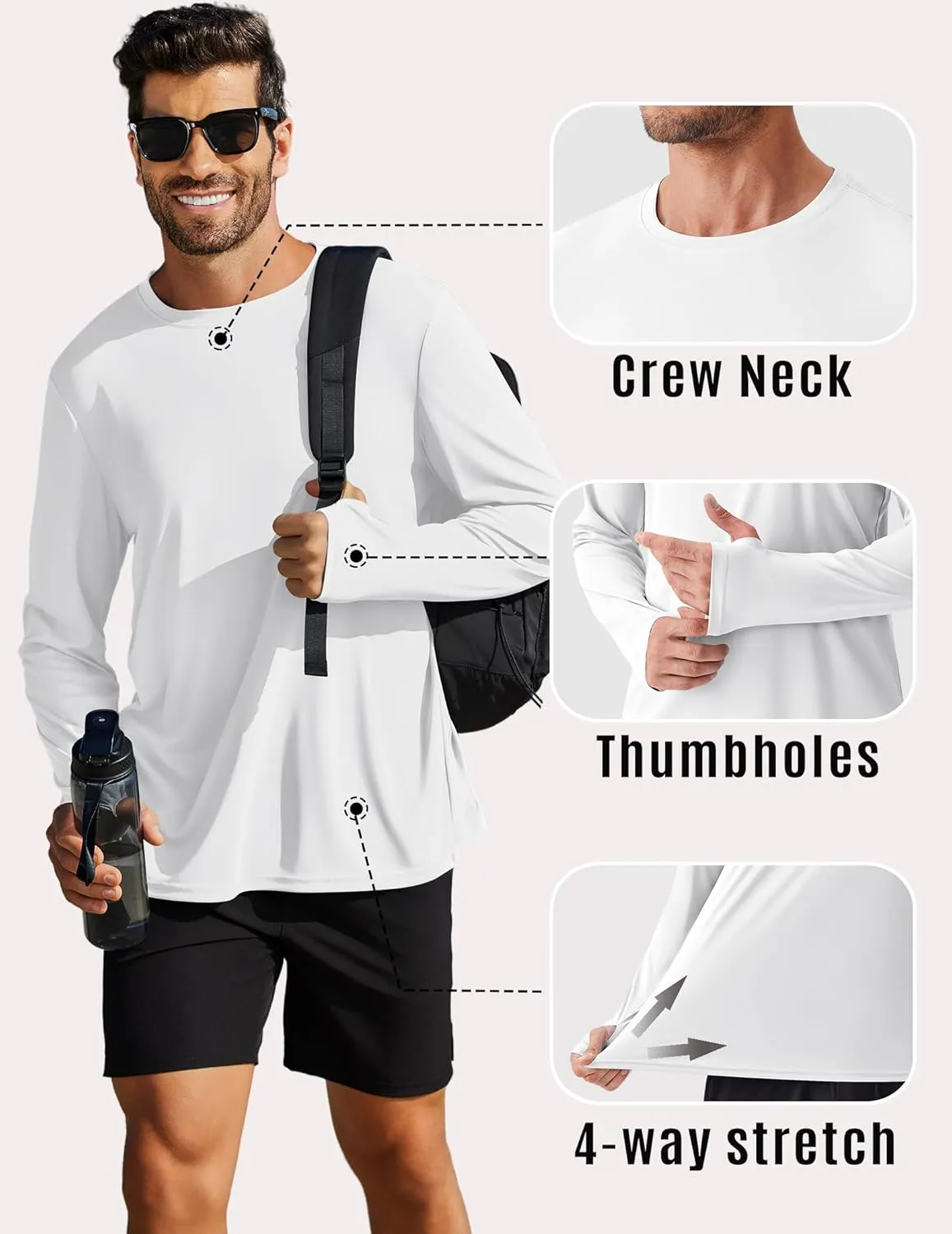 PINSPARK 2 Pack Men's Rash Guard Shirts with Thumb Holes Lightweight UPF 50  Long Sleeve Sun Shirt Quick Dry Swimming Shirts