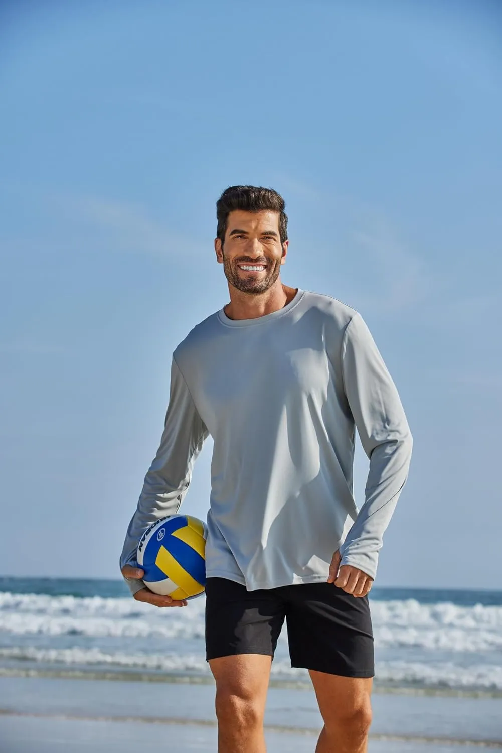 PINSPARK 2 Pack Men's Rash Guard Shirts with Thumb Holes Lightweight UPF 50  Long Sleeve Sun Shirt Quick Dry Swimming Shirts