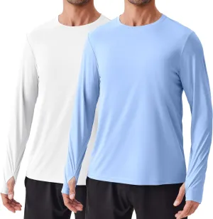 PINSPARK 2 Pack Men's Rash Guard Shirts with Thumb Holes Lightweight UPF 50  Long Sleeve Sun Shirt Quick Dry Swimming Shirts