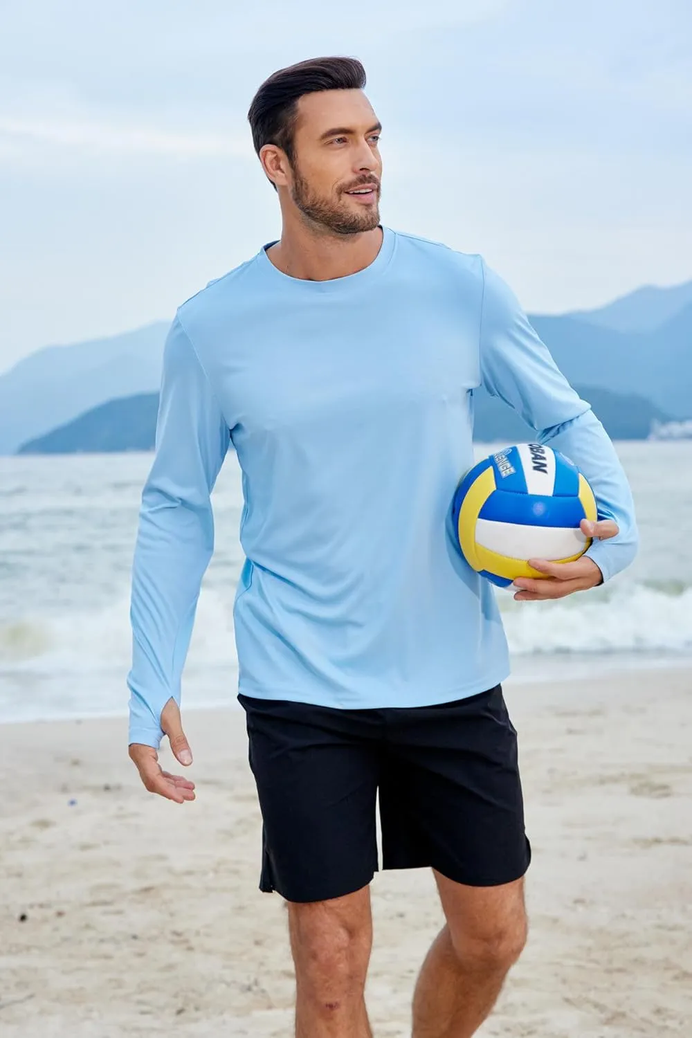 PINSPARK 2 Pack Men's Rash Guard Shirts with Thumb Holes Lightweight UPF 50  Long Sleeve Sun Shirt Quick Dry Swimming Shirts