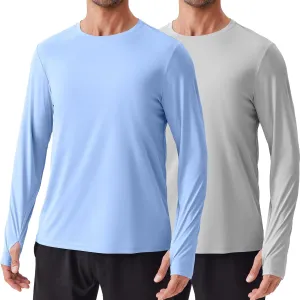 PINSPARK 2 Pack Men's Rash Guard Shirts with Thumb Holes Lightweight UPF 50  Long Sleeve Sun Shirt Quick Dry Swimming Shirts