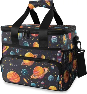 Planet Space Color Childish Doodle Cooler Bag Insulated Cooler Soft Sided Cooler 24 Can Portable Picnic Bag Large Leakproof Lunch Bag Box for Beach Grocery Camping Travel Car Men Women