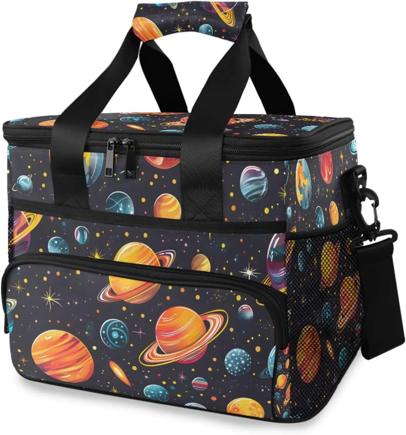 Planet Space Color Childish Doodle Cooler Bag Insulated Cooler Soft Sided Cooler 24 Can Portable Picnic Bag Large Leakproof Lunch Bag Box for Beach Grocery Camping Travel Car Men Women