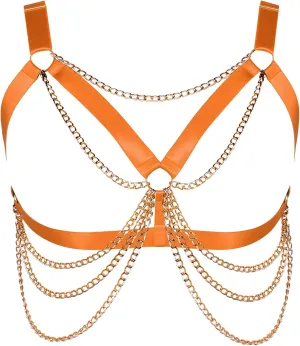 Plus Size Punk Gothic Body Metal chain Breast Cage Harness Bra for Women's Lingerie Hollow Out Frame Belts