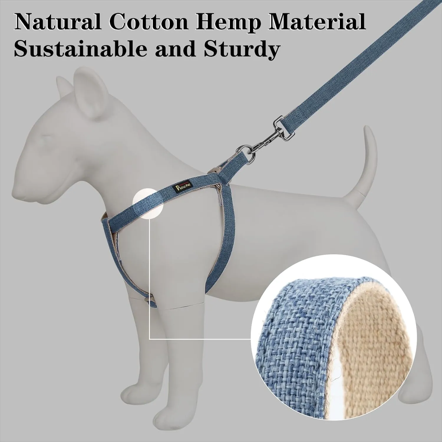 Plutus Pet Cotton Hemp Step in Dog Harness, Sustainable, Lightweight and Escape-Proof, Quick Fit Dog Harness for Puppy Small Medium and Large Dogs, Haze Blue, L