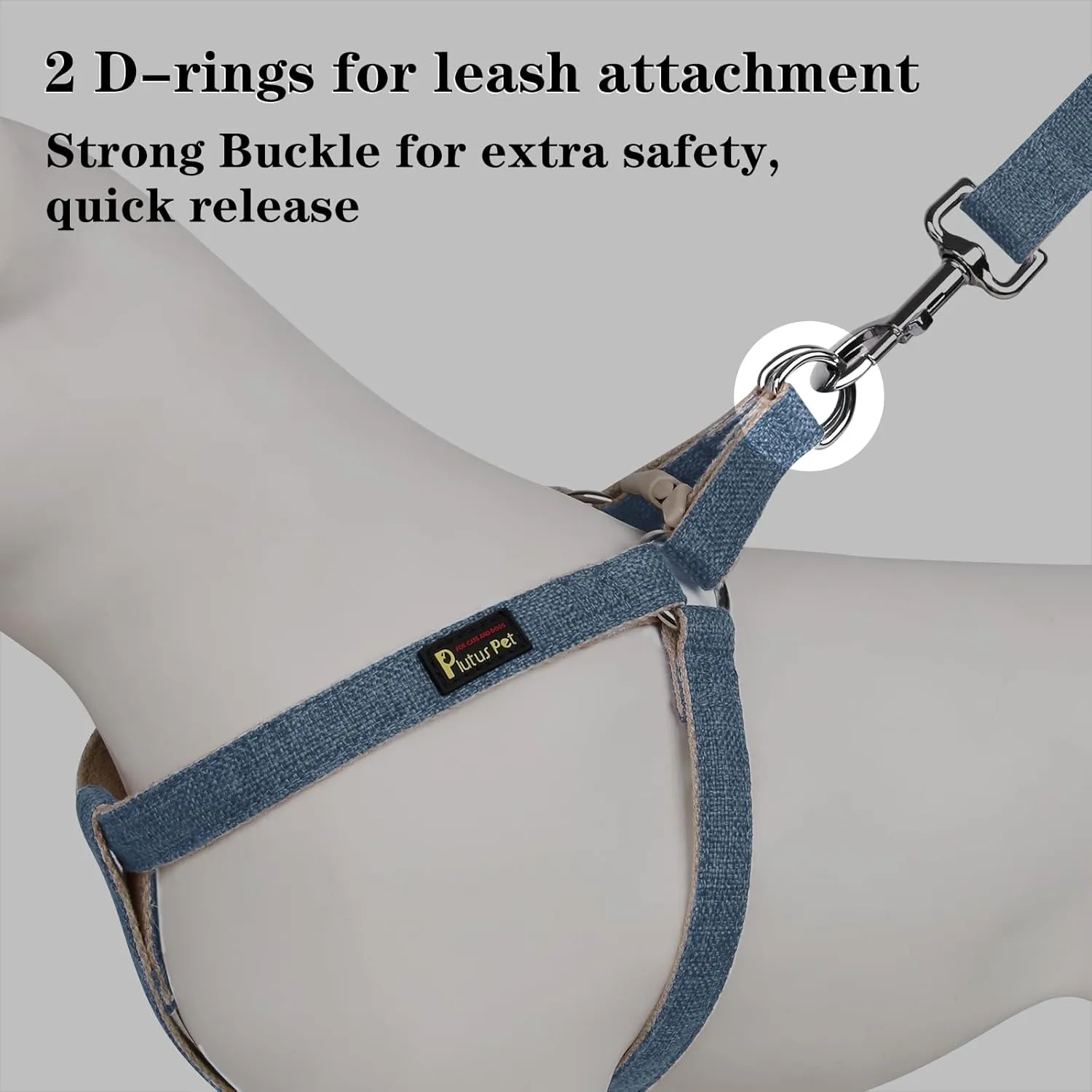Plutus Pet Cotton Hemp Step in Dog Harness, Sustainable, Lightweight and Escape-Proof, Quick Fit Dog Harness for Puppy Small Medium and Large Dogs, Haze Blue, L