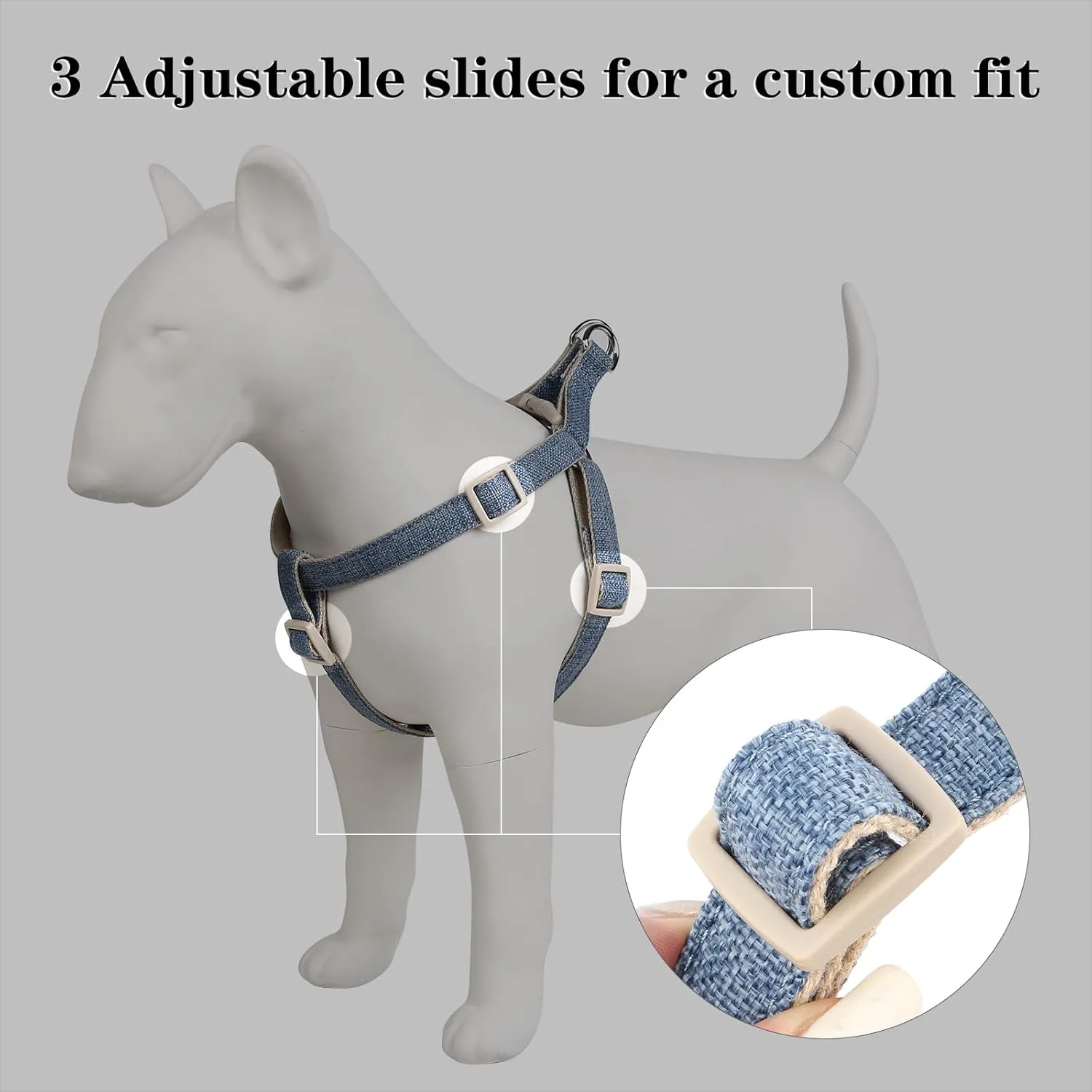 Plutus Pet Cotton Hemp Step in Dog Harness, Sustainable, Lightweight and Escape-Proof, Quick Fit Dog Harness for Puppy Small Medium and Large Dogs, Haze Blue, L