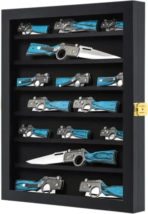Pocket Knife Display Case Knife Collection Display Box for Wall Folding Knife Cabinet with Uv Protection Acrylic Lockable for Military Knife Black