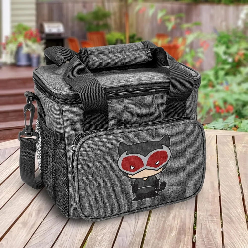Popfunk Batman Catwoman Cute Chibi Character Soft Insulated Cooler Bag, Large Lunch Bag, Lightweight, Thermal and Reusable for Office, Picnic, Beach