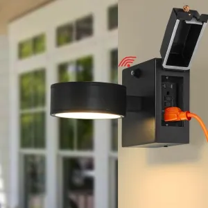 Porch Lights with GFCI Outlet, Dusk to Dawn Outdoor Lights with Outlet, Led Aluminum Exterior Light Fixture Waterproof, Outside Lights for House Front Door Patio Garage