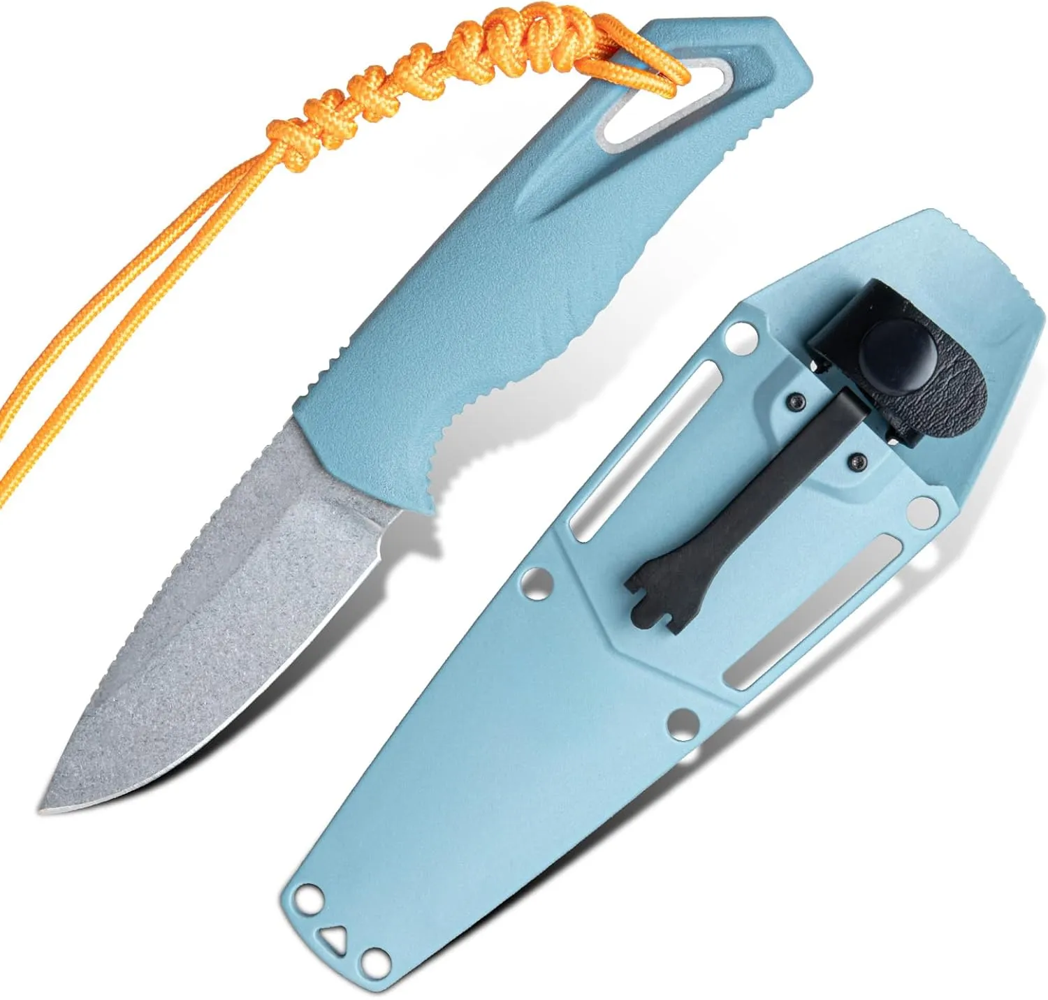 Portable Fixed Blade Knife with Kydex Sheath, 2.6" D2 Blade EDC Outdoor Knife with Depth Blue Santoprene Handle (18050)
