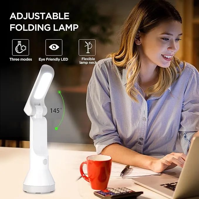 Portable Flashlight Set, 2 Pack High Lumens Led Rechargeable Flashlights for Camping, Emergencies Folding Eye-Caring Table Lamp with 3 Lighting Modes Handheld Spotlight for Outdoors