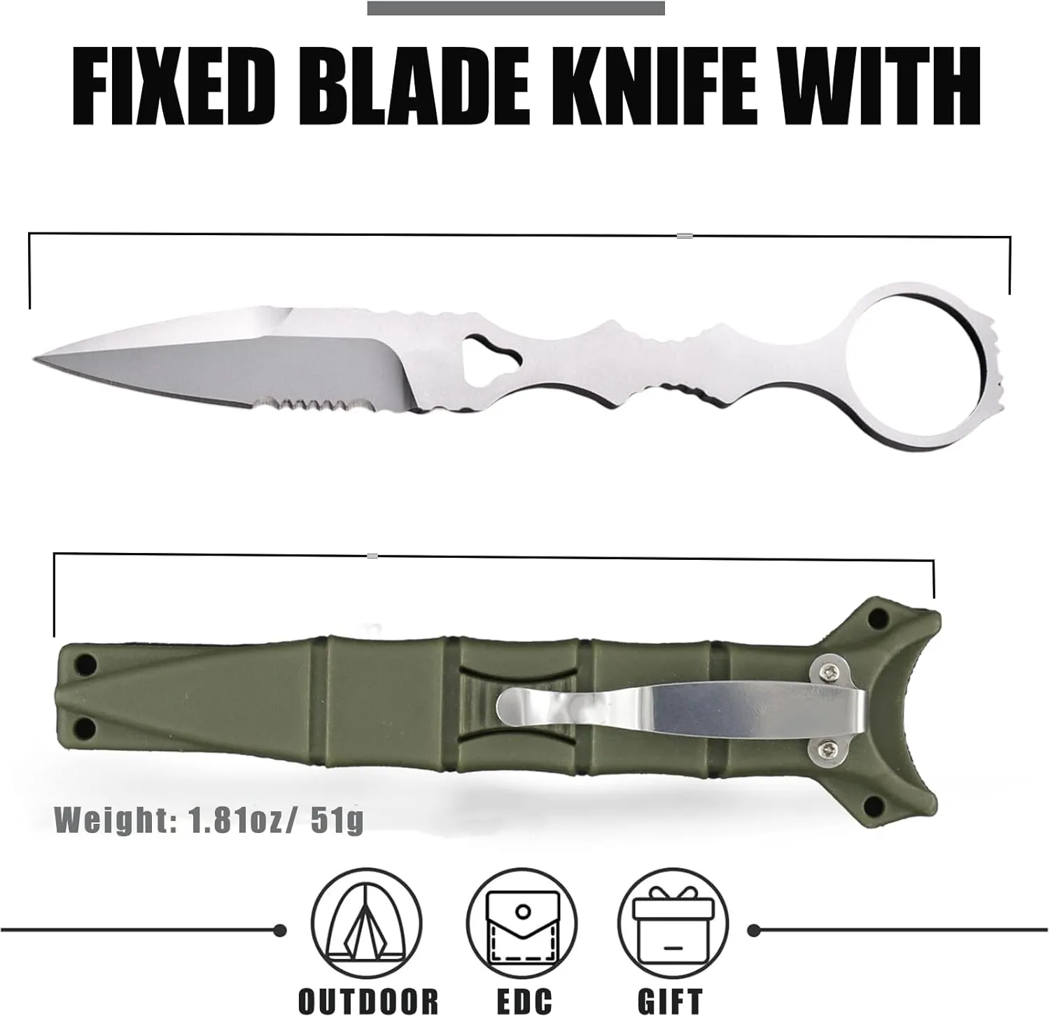 Portable Knife Fixed Blade Knife With Sheath 440c Steel Blade Camping Knife Outdoor With Kydex Sheath The Knife Comes In Black And White (White)