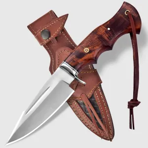 Poshland Handmade Hunting Knife - 10" Bushcraft Fixed Blade EDC Knife with D2 Steel Blade, Walnut Wood Handle, Leather Sheath