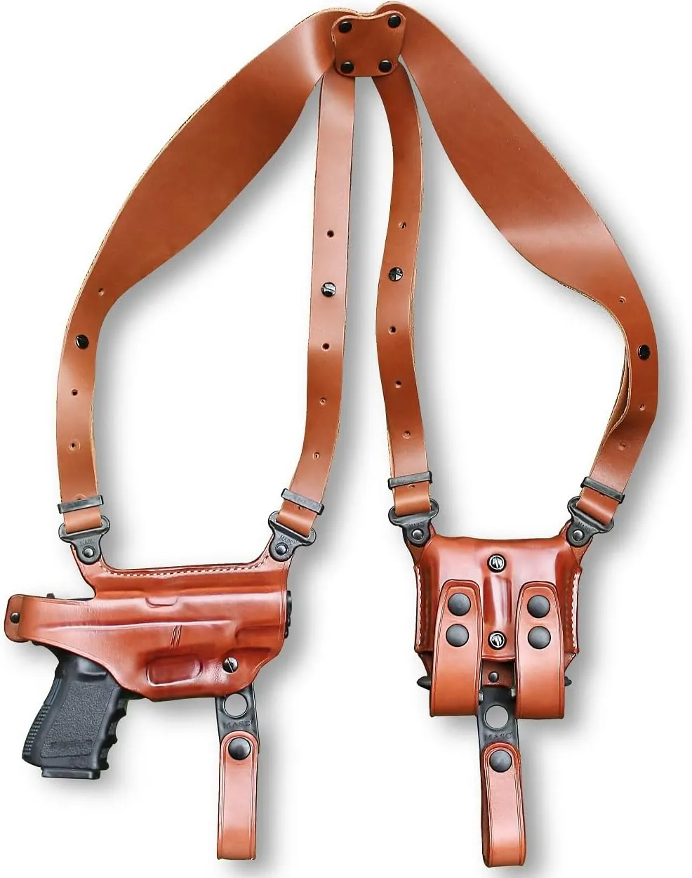 Premium Leather Horizontal Shoulder Holster System with Double Magazine Carrier for Walther P99 QA 4’’BBL, Right Hand Draw, Brown Color #1065#