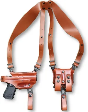 Premium Leather Horizontal Shoulder Holster System with Double Magazine Carrier for Walther P99 QA 4’’BBL, Right Hand Draw, Brown Color #1065#