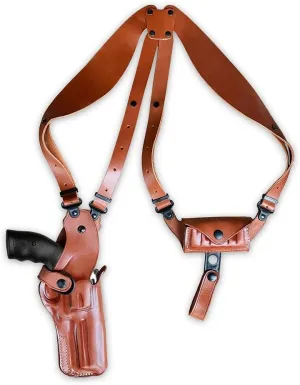 Premium Leather Vertical Shoulder Holster System with Bullet Carrier, Rugerr Blackhawk 44/45 Colt 5.5"-Round Trigger Guard, Right Hand Draw, Brown Color #1458#