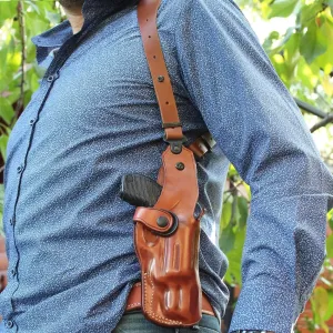 Premium Leather Vertical Shoulder Holster System with Bullet Carrier, Rugerr Vaquero 45 Colt 3.75''BBL, Right Hand Draw, Brown Color #1829#