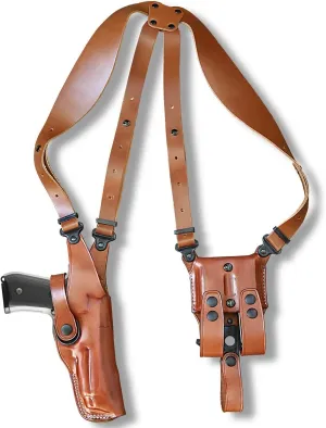 Premium Leather Vertical Shoulder Holster System with Double Magazine Carrier for CZ 75/ 75B/ 85 9mm 4.6'' Barrel, Right Hand Draw, Brown Color #1083#