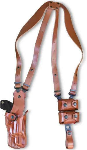 Premium Leather Vertical Shoulder Holster System with Double Speed Loader, Rugerr LCRx 357 Magnum 22LR/ 22WMR/ 38 Special 3" BBL, Right Hand Draw, Brown Color #1320#