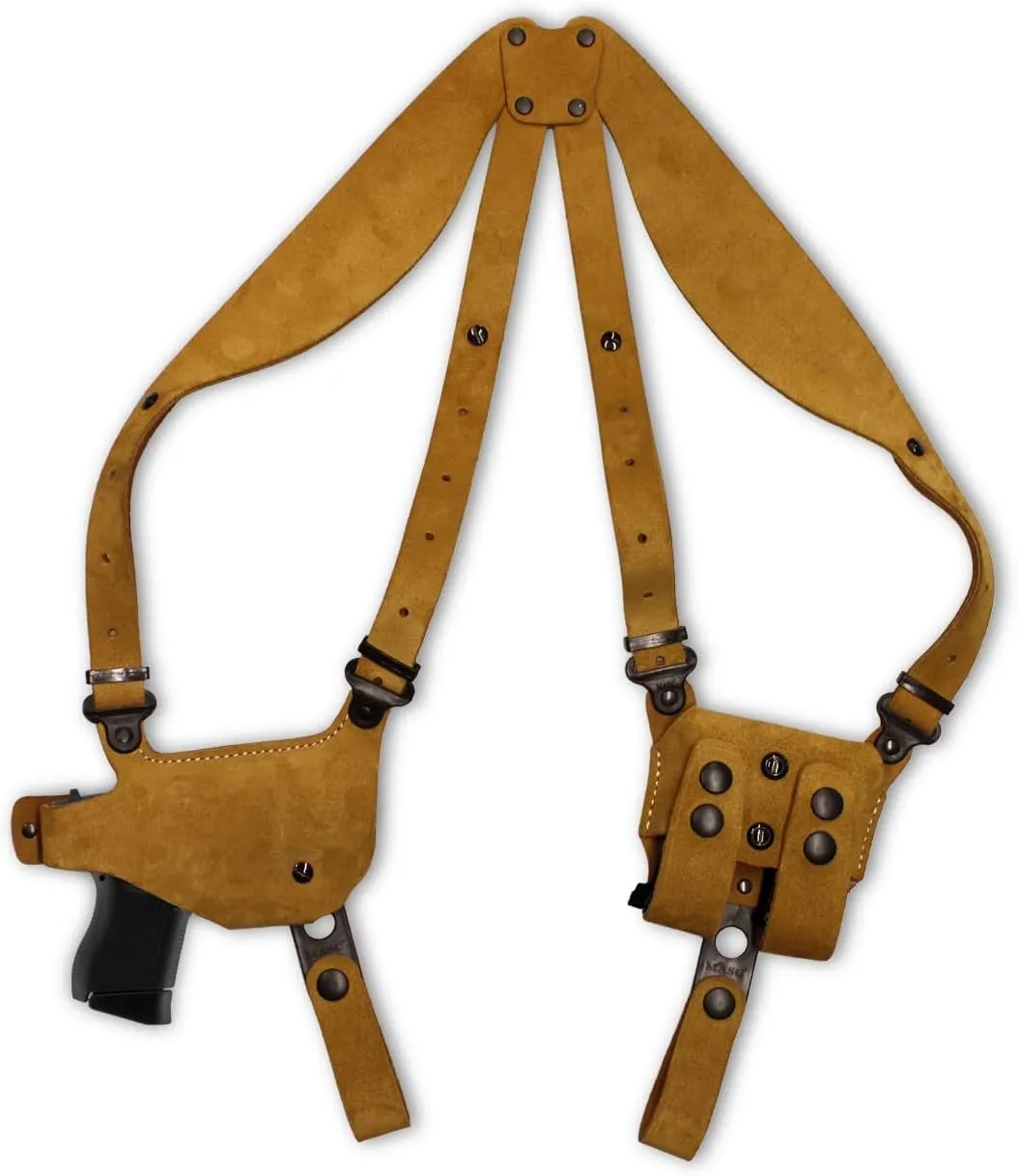 Premium Suede Leather Shoulder Holster System with Double Magazine Carrier Fits Kimber Pro Crimson Carry II 45 ACP 4''BBL, Right-Hand Draw, Brown Color #1468#