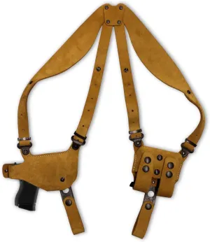 Premium Suede Leather Shoulder Holster System with Double Magazine Carrier Fits Kimber Pro Crimson Carry II 45 ACP 4''BBL, Right-Hand Draw, Brown Color #1468#