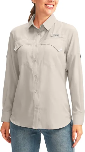 Pudolla Women's UPF 50  UV Sun Protection Shirts Long Sleeve Fishing Hiking Shirt Cool Lightweight Travel Safari Shirts