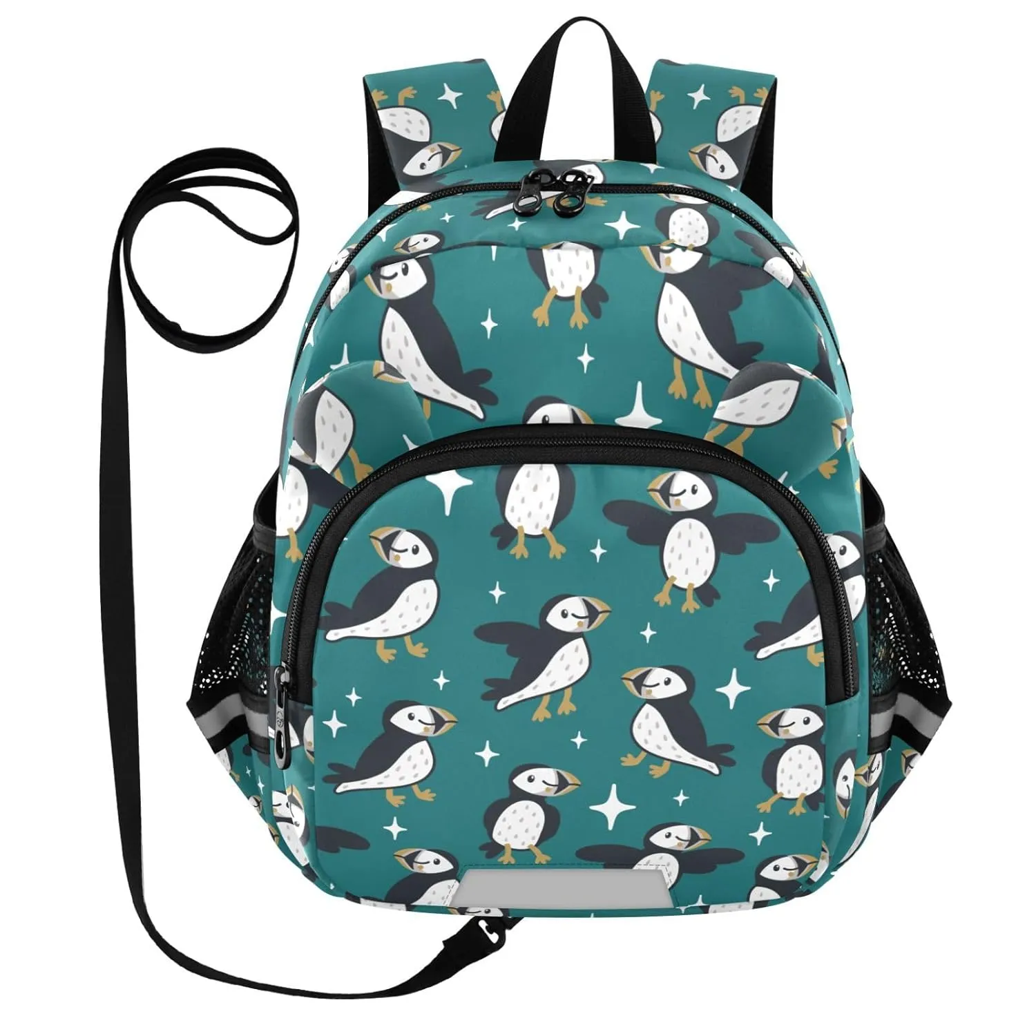 Puffins Stars Teal Toddler Harness Backpack for Boys Girls 3-6 Years Kids Backpack with Anti Lost Safety Leash Baby Travel Bag for Walking Travel Preschool