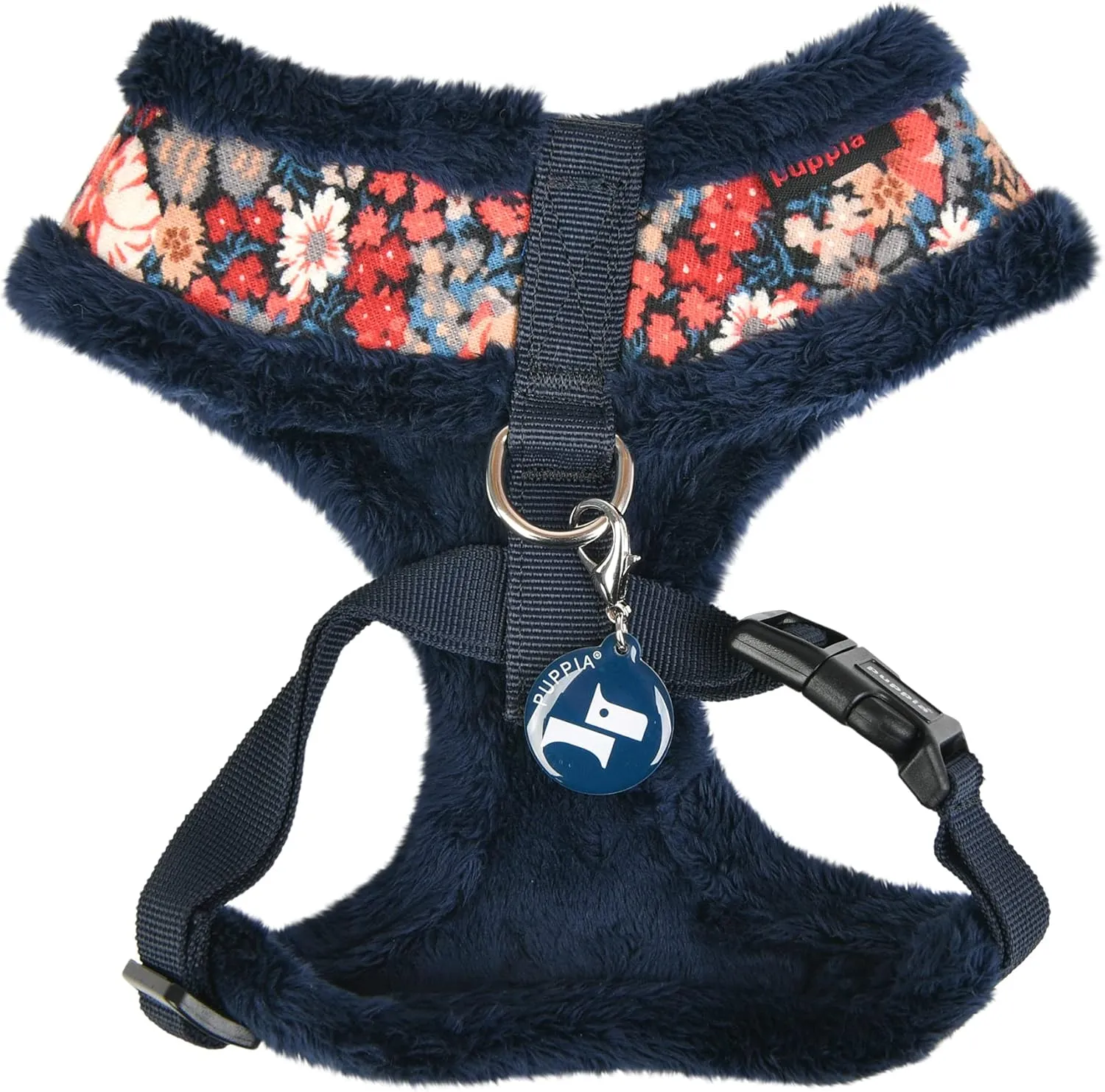 Puppia Gianni Dog Harness Over-The-Head Warm Winter Flower Pattern Adjustable Chest for Small and Medium Dog, Navy, Large