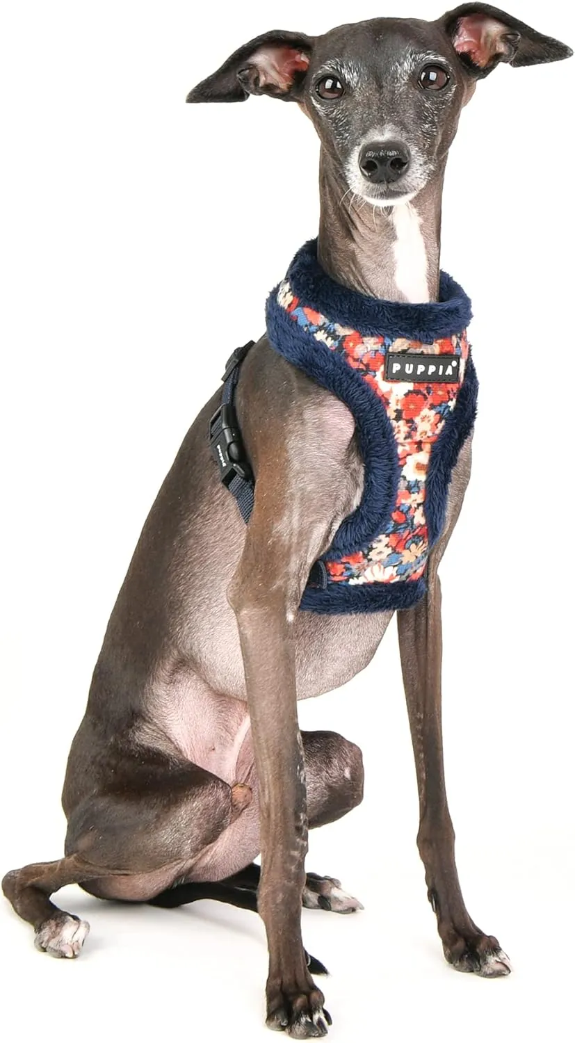 Puppia Gianni Dog Harness Over-The-Head Warm Winter Flower Pattern Adjustable Chest for Small and Medium Dog, Navy, Large