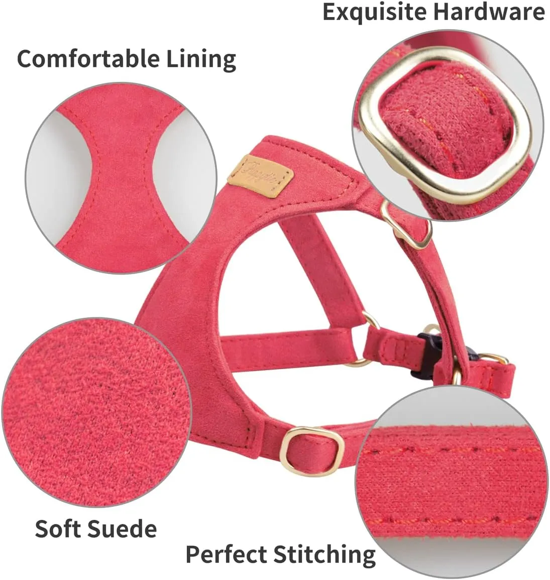 Puppytie No Pull xs Dog Harness with Multifunction Dog Leash,Soft Adjustable No Choke Escape Proof Pet Harness Vest,red-Camellia,XS