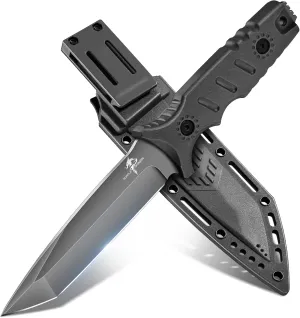 Purple Dragon Black Survival Knife with Kydex Sheath, Full Tang Fixed Blade Hunting Knife Made from a Single Piece of D2 Steel, Field Knife for Bushcraft Camping and Hunting, Gifts for Men