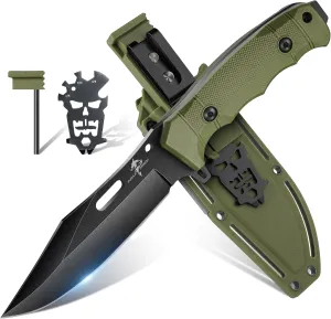 Purple Dragon Green Hunting Knife with Kydex Sheath, Full Tang Fixed Blade Made from D2 Steel, Survival Knife for Bushcraft, Camping and Hunting, Men's Gifts
