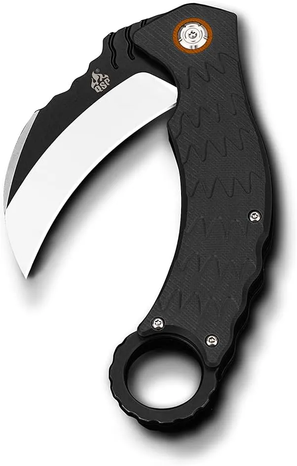 QSP EDC Karambit Folding Knife with Ball Bearing, D2 Blade 5.375'' G10 Handle. QS120, Eagle