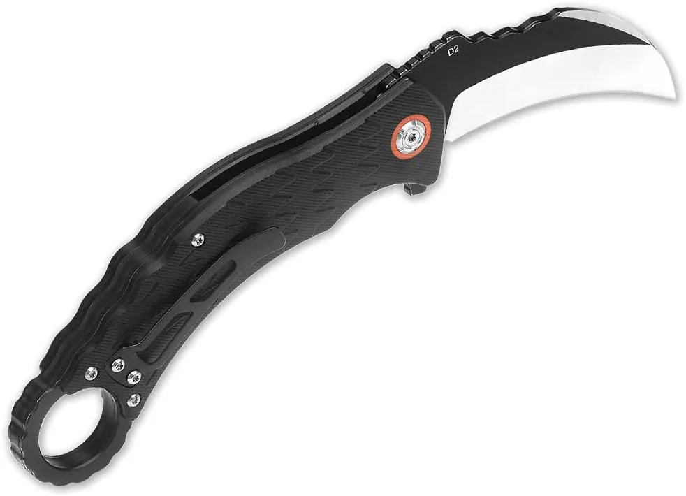 QSP EDC Karambit Folding Knife with Ball Bearing, D2 Blade 5.375'' G10 Handle. QS120, Eagle