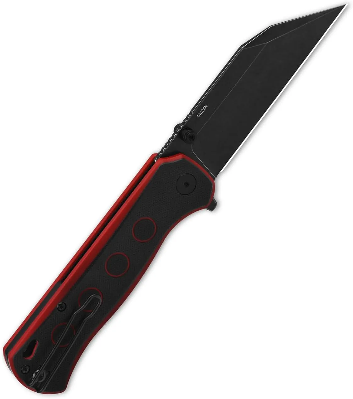 QSP Swordfish Pocket Folding Knife, Button Lock with 14C28N Blade, G-10 and Micarta Handles, Thumbstud with Flipper (Blackwashed Blade, Black/Red G10)