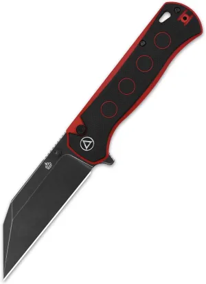 QSP Swordfish Pocket Folding Knife, Button Lock with 14C28N Blade, G-10 and Micarta Handles, Thumbstud with Flipper (Blackwashed Blade, Black/Red G10)