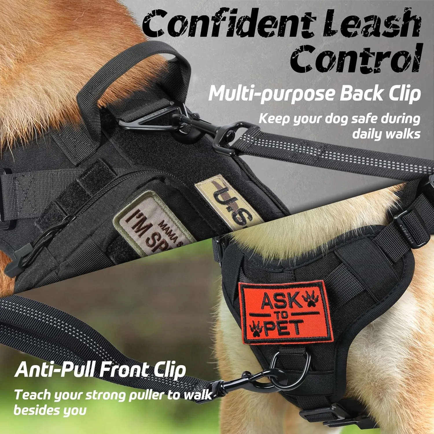 rabbitgoo Tactical Dog Harness for Small, Heavy Duty Pet Harness with Handle, No-Pull Service Vest Small Breed, Adjustable Military Dog Vest for Training Hunting Walking, Black, S