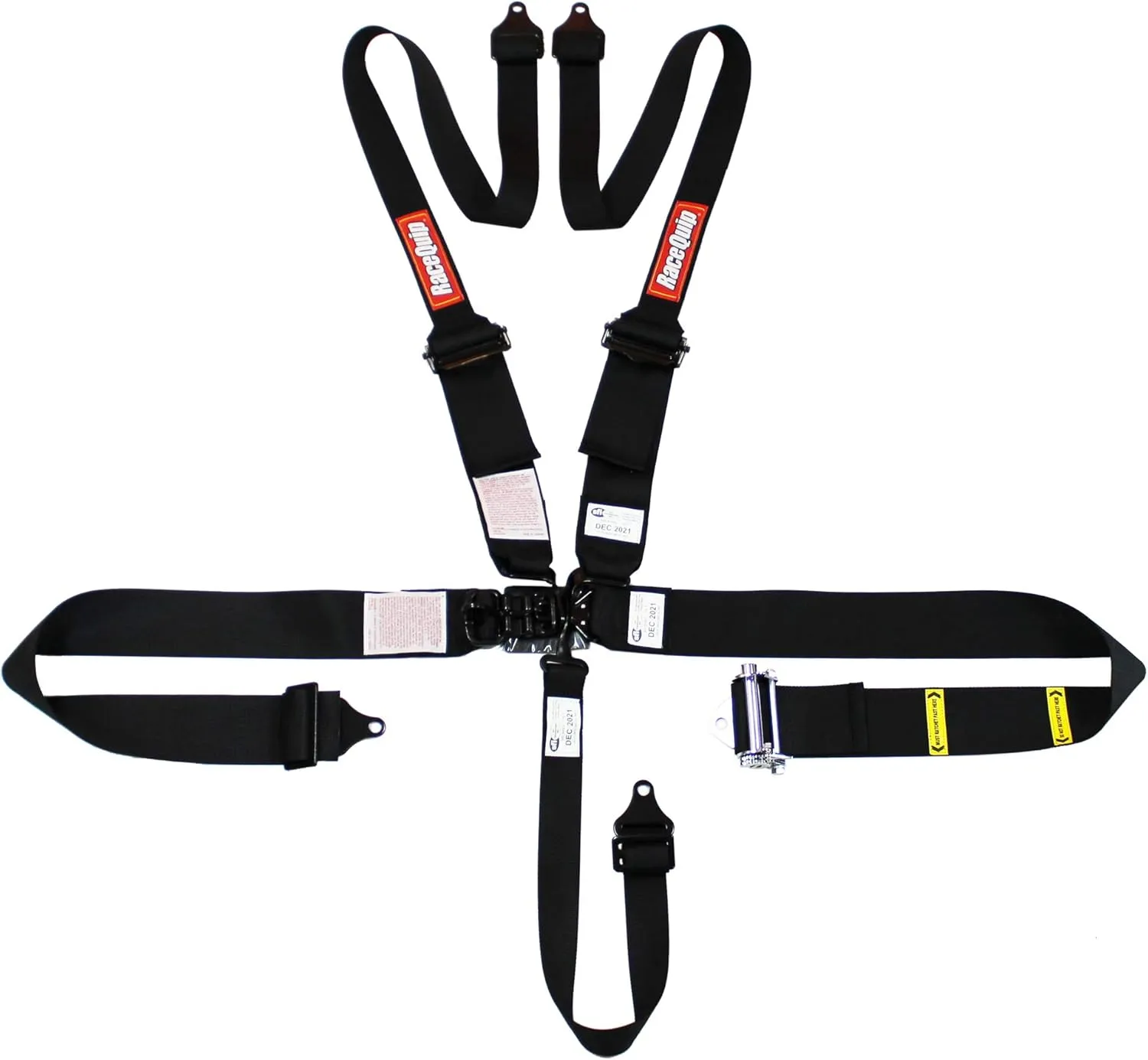 RaceQuip 815005RQP 5 Point Harness Ratchet Latch/Link SFI 16.1 Pull Down Adjust Bolt-On/Wrap Around Hans Black