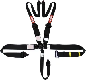 RaceQuip 815005RQP 5 Point Harness Ratchet Latch/Link SFI 16.1 Pull Down Adjust Bolt-On/Wrap Around Hans Black