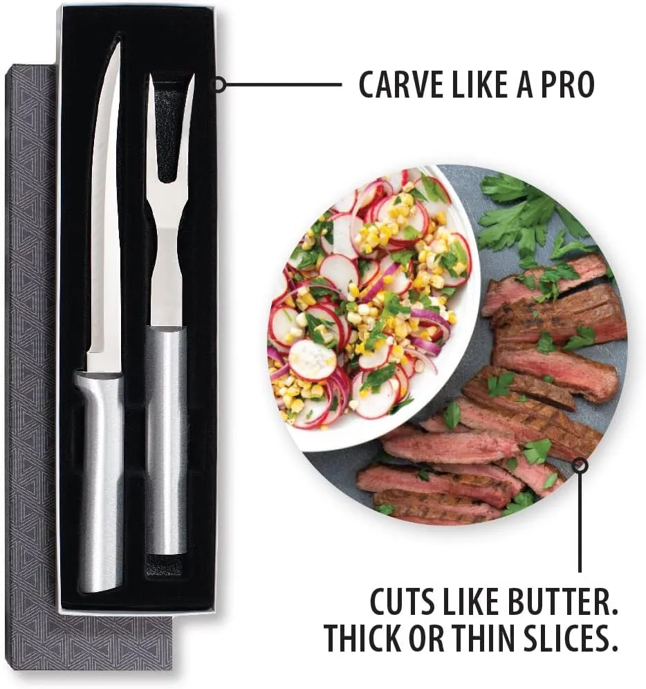 Rada Cutlery 2-Piece Carving Knife & Fork Gift Set, Made in USA, Silver Handle
