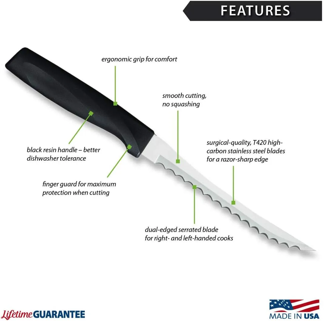 Rada Cutlery Anthem Series Tomato Slicer Knife, Made in USA, Black Handle
