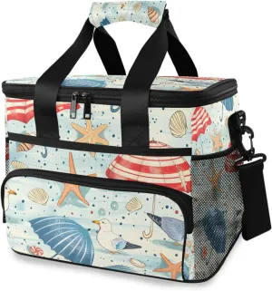 Rainbow Umbrella Beach Seashell Cooler Bag Insulated Cooler Soft Sided Cooler 24 Can Portable Picnic Bag Large Leakproof Lunch Bag Box for Beach Grocery Camping Travel Car Men Women