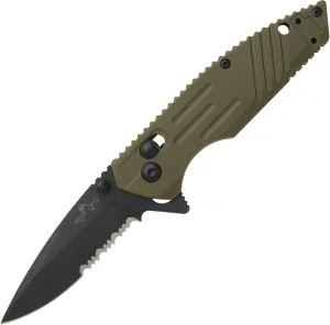 Rancor IX Slide Lock Flipper Knife 4-3/8" Partially Serrated Blade - OD Green